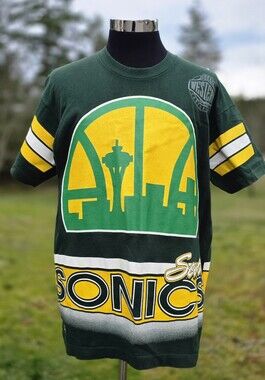 Seattle Sonics Vintage 90s AOP SHIRT Hockey SALEM SPORTSWEAR USA Large OG 1994